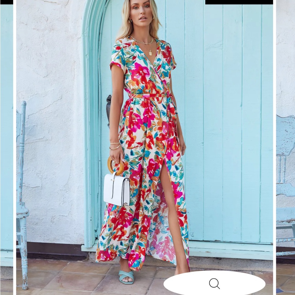 Vici What in Carnation Bardot Wrap Midi Dress